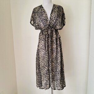 Unbranded Women Midi Kimono Animal Print S/M Black/Cream